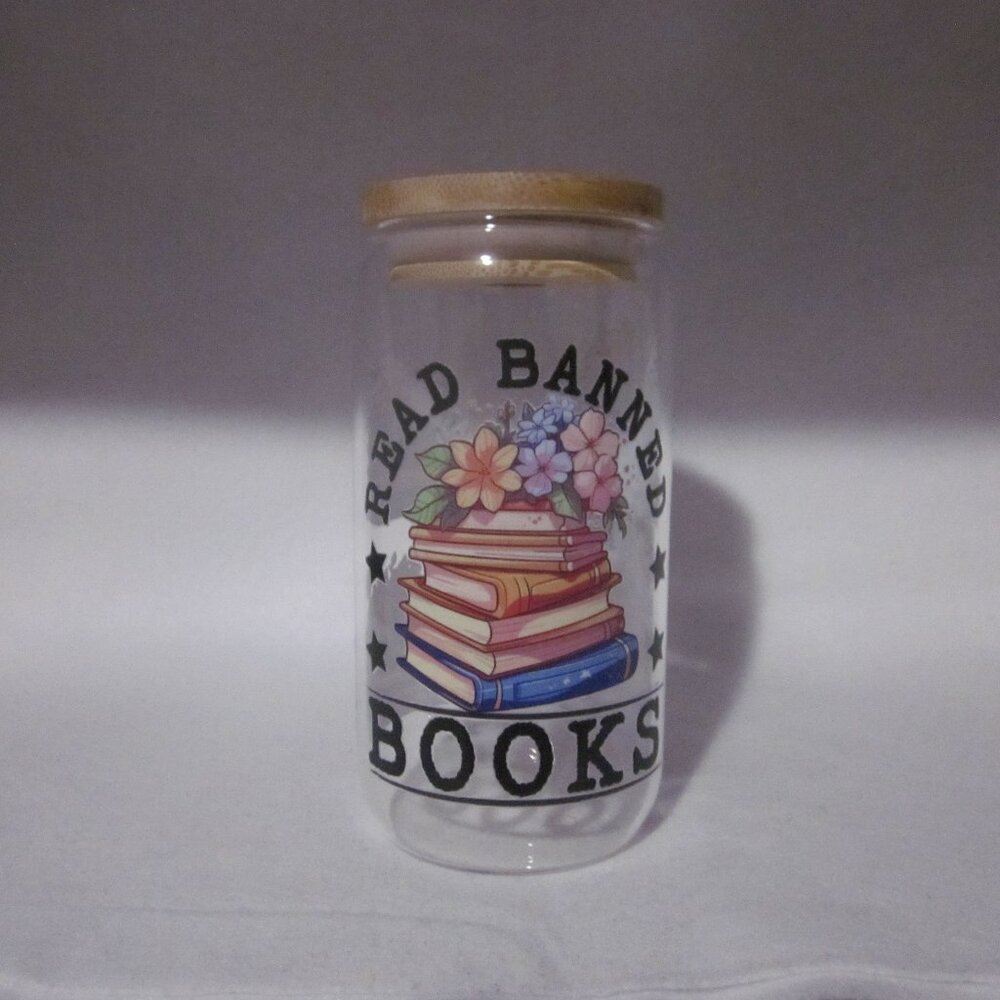 Read Banned Books Glass Can Cup.
